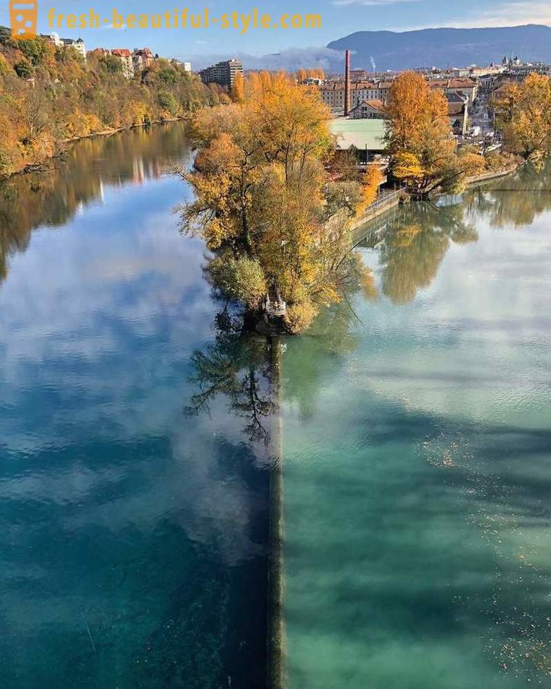 Kohtauspaikka kahden joen eri väreillä vettä