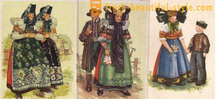 Saksan kansallispukuja naisille, miehille ja lapsille. etniset vaatteet